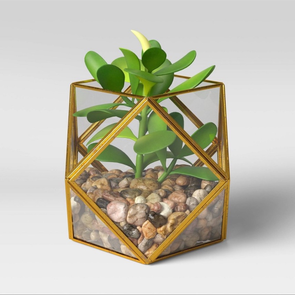 5 X 4 Artificial Succulent Plant with Brass Terrarium